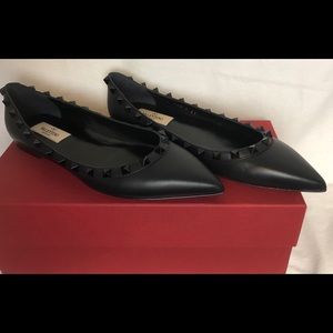 Valentino Rockstud Ballerina Flat Black Leather